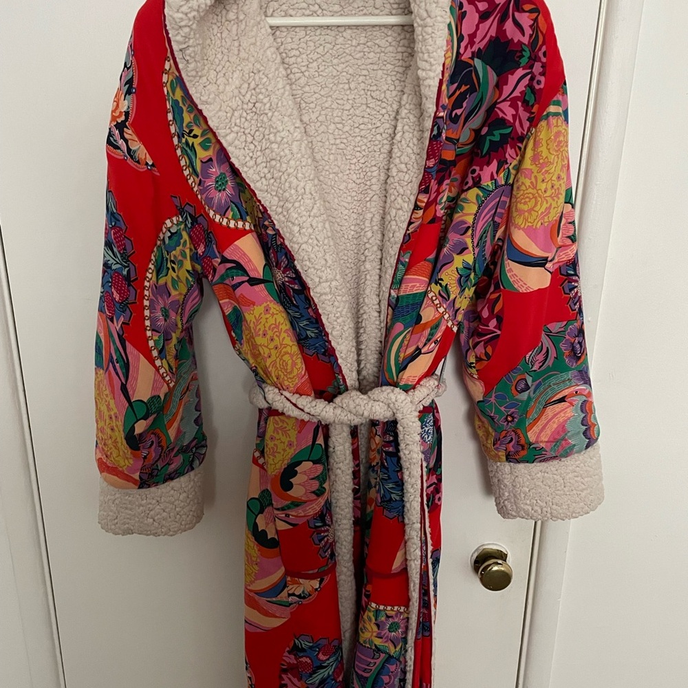 Anthropologie Red Teddy Jacket with Cozy Sherpa Lining